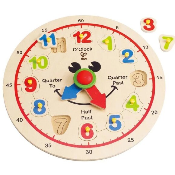 New Sealed Hape Wooden Colorful Happy Learning Clock Knob Puzzle Age 3+ - Picture 9 of 15